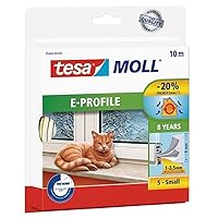 tesamoll E-Profile Seal - Self Adhesive Rubber Draught Excluder for Insulating Gaps in Windows and Doors - White - 10 m x 9 mm x 3.5 mm