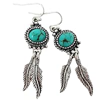 Western Concho Feather Dangling with Turquoise Fish Hook Earring Navajo