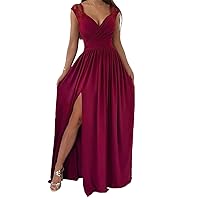 Dokotoo Womens 2024 Formal Dresses Wrap V-Neck Ruched Sexy Bridesmaid Wedding Guest Maxi Dresses
