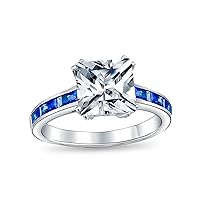 Bling Jewelry Personalize Timeless Classic Simple 1.5CT AAA CZ Square Princess Cut Solitaire Promise Engagement Ring For Women .925 Sterling Silver Cubic Zirconia Pave Side Stone Band Customizable