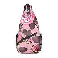 Pretty Pink Roses Printed Crossbody Sling Backpack,Casual Chest Bag Daypack,Crossbody Shoulder Bag For Travel Sports Hiking