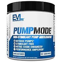 EVL PumpMode Nitric Oxide Supplement - Nitric Oxide Booster Pump Pre Workout Powder with Glycerol and Betaine for Muscle Recovery Growth and Endurance - Stim Free Pre Workout Drink (Unflavored)
