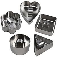 5PCS Cake Ring Mold Set, Stainless Steel Round Dessert Mousse Mold, 5 Shaped Cake Cutters with Pusher and Lifter Baking Rings for Making Salads Cakes Cookie Tiramisu Sandwiches