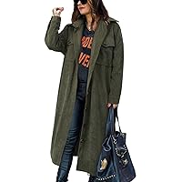 CHICZONE Womens Plaid Shacket Jacket Long Flannel Jacket Casual Lapel Button Down Tartan Trench Coats