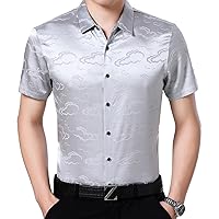 Men's Summer Mulberry Silk Shirt Fashion Casual Satin Shirt Middle-Aged Youth Half Sleeve Top