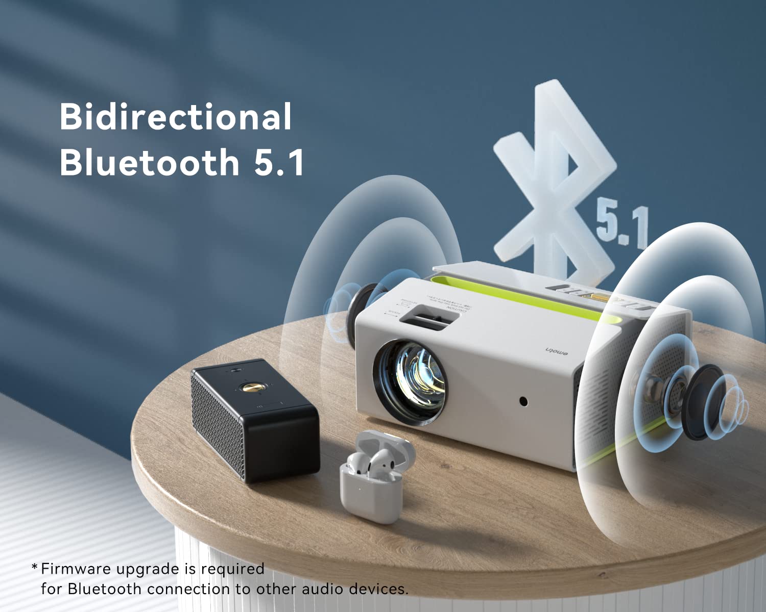 Emotn C1 Projector, Mini Projector with WiFi Bluetooth 5.1, 1080P Supported Portable Projector, 8500Lux 200