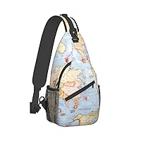 World Map Print Crossbody Backpack Shoulder Bag Cross Chest Bag For Travel, Hiking Gym Tactical Use