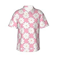 Camellia Pattern Hawaiian Shirts for Men, Print Summer Beach Casual Short Sleeve Button Down Shirts,Summer Beach Dress Shirts