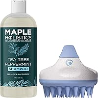 Tea Tree Peppermint Shampoo with Hair Shampoo Brush - In Shower Scalp Scrubber Exfoliator Made with Recycled Wheat Straw and Soft Silicone plus Sulfate Free Clarifying Shampoo for Build Up (8 Fl Oz)