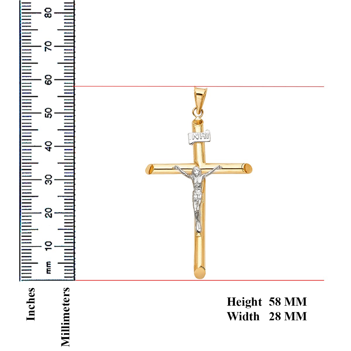 14k Two Tone Gold Religious Crucifix Cross Charm Pendant 58mm X 28mm