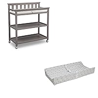 Flat Top Changing Table with Casters, Grey and Waterproof Baby and Infant Diaper Changing Pad, Beautyrest Platinum, White