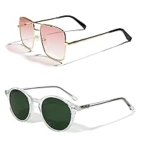 TIJN Sunglasses Bundle of Square Pink and Round Blue
