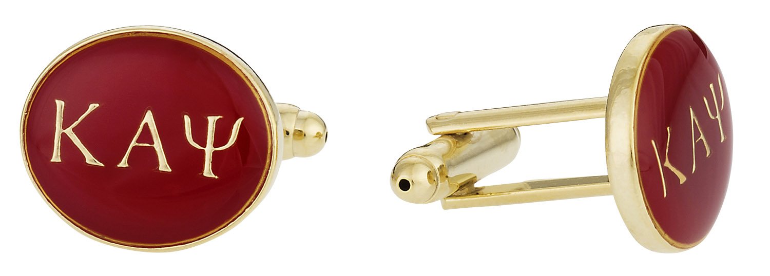Gold Kappa Alpha Psi Fraternity Cuff Links with Hard-Sided Presentation Gift Box Paraphernalia - Crimson Red & Gold