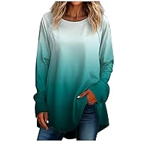 Long Shirts For Women For Leggings Gradient Crewneck Sweatshirts Tops Long Sleeve Lightweight T Shirts Trendy Clothes