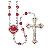 Ruby Round Bead Confirmation Rosary Sterling Crucifix and Centerpiece