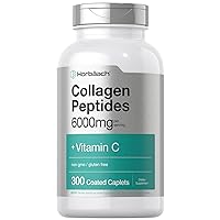 Collagen Peptides 6000mg | 300 Caplet Pills | with Vitamin C | Hydrolyzed Collagen Supplement | Non-GMO, Gluten Free | by Horbaach