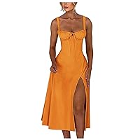 Plus Size Dress,Women Sleeveless Sling Long Dress Summer Solid Color Backless A Line Bandage Dress Summer Halt