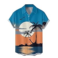 Mens Hawaiian Shirt Funny Short Sleeve Summer Tshirt Casual Stylish Button Up Western Retro Multicolored Pullover