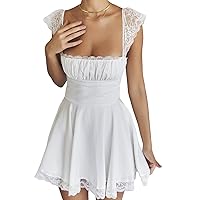 White Dress for Women Ruffle A Line Flowy Graduation Short Dress Cute Sweet Party Beach Y2K Mini Dresses Clubwear