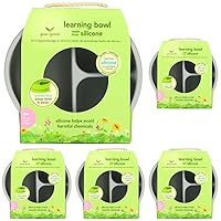 green sprouts Learning Bowl | Helps Toddler Develop Independent Eating Skills | Heat-Resistant Silicone, Suction Cup Base with Easy-Release tab, 3 Sections Marked to Measure portions, (Pack of 5)