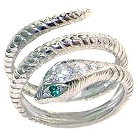 925 Sterling Silver Real Genuine Diamond & Emerald Band Ring (0.15 cttw, H-I Color, I2-I3 Clarity)