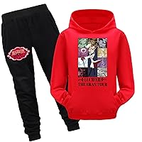 Boys Casual Hooded Clothes Outfits,Hazbin Hotel Sweatshirts and Jogger Pants Suits Novelty Active Workout Sets(2-16Y)