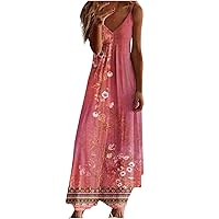 Maxi Dresses for Women Sleeveless V Neck Summer Dress Spaghetti Strap Slip Long Cami Dress Floral Printed Casual Sundress(,)