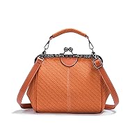 Kiss Lock Handbags for Women Vintage PU Leather Evening Clutch Satchel Retro Hollow Crossbody Shoulder Purse Tote