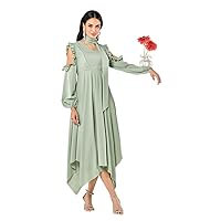 Women's Dresses Cold Shoulder Ruffle Trim Asymmetrical Hem Dress with Scarf Dress for Women