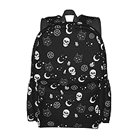 Black Gothic Skull Moon Cat Backpack Casual Sports Bookbag Unisex Travel Laptop Backpacks