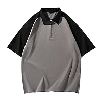 Shirts for Men Quarter Zip Short Sleeve Pullover Golf Sports Collared Summer Patch Color T Shirts Casual Loose Fit Tops