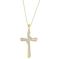Mother's Day Gift For Her 1/4 cttw White Diamond Cross Pendant Necklace crafted in 10KT Yellow Gold with 18