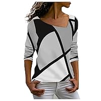 Women's Casual Sloping Collar Pullover Sweatshirt Irregular Striped Long Sleeve T-Shirt Top Women's Polo Shirts