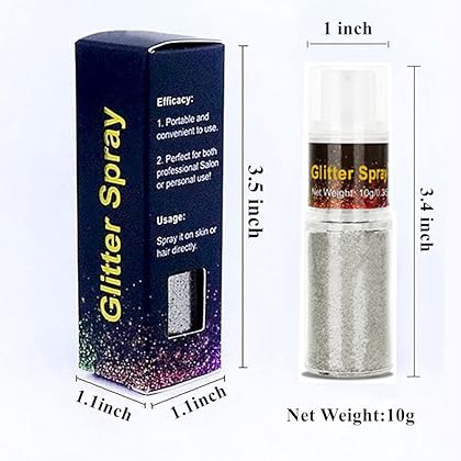 Go Ho Hair and Body Glitter Spray,Festival Glitter Powder Makeup for Hair/Body/Clothes,Glitter Spray Loose Sparkle Powder Makeup for Silver Body Face Highlighter,10g