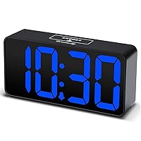 DreamSky Compact Digital Alarm Clock with USB Port for Charging, 0-100% Adjustable Brightness Dimmer, Blue Bold Digit Display, Adjustable Alarm Volume, 12/24Hr, Snooze, Bedroom Desk Alarm Clock.