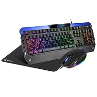 RGB Gaming Keyboard and Backli Mouse Combo, SADES USB Wired LED Backlight Gaming Mouse and Keyboard with 12 Multimedia Keys Wrist Restand for Laptop PC Computer Gaming and Work