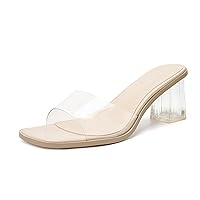 vivianly Womens Clear Heels Sandals Transparent Chunky Heels Backless Open Toe Slip on Mules Heeled Slipper Dress Shoes