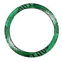 Leather Steering Wheel Cover Universal 14.5 inch -15 inch, Green Basketball Footall Sports Car Steering Wheel Cover, Anti-Slip, Full Surround