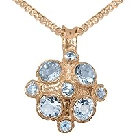 LBG 9ct Rose Gold Cubic Zirconia & Aquamarine Womens Vintage Pendant & Chain Necklace - Choice of Chain lengths