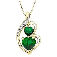 Simulated Emerald Necklace Natural Diamond Accent in Sterling Silver and 14kt Yellow Gold Plated Silver - 18 Inch Chain