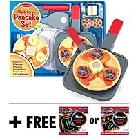 Melissa & Doug Flip & Serve Pancake - Wooden Play Food Set + Free Scratch Art Mini-Pad Bundle