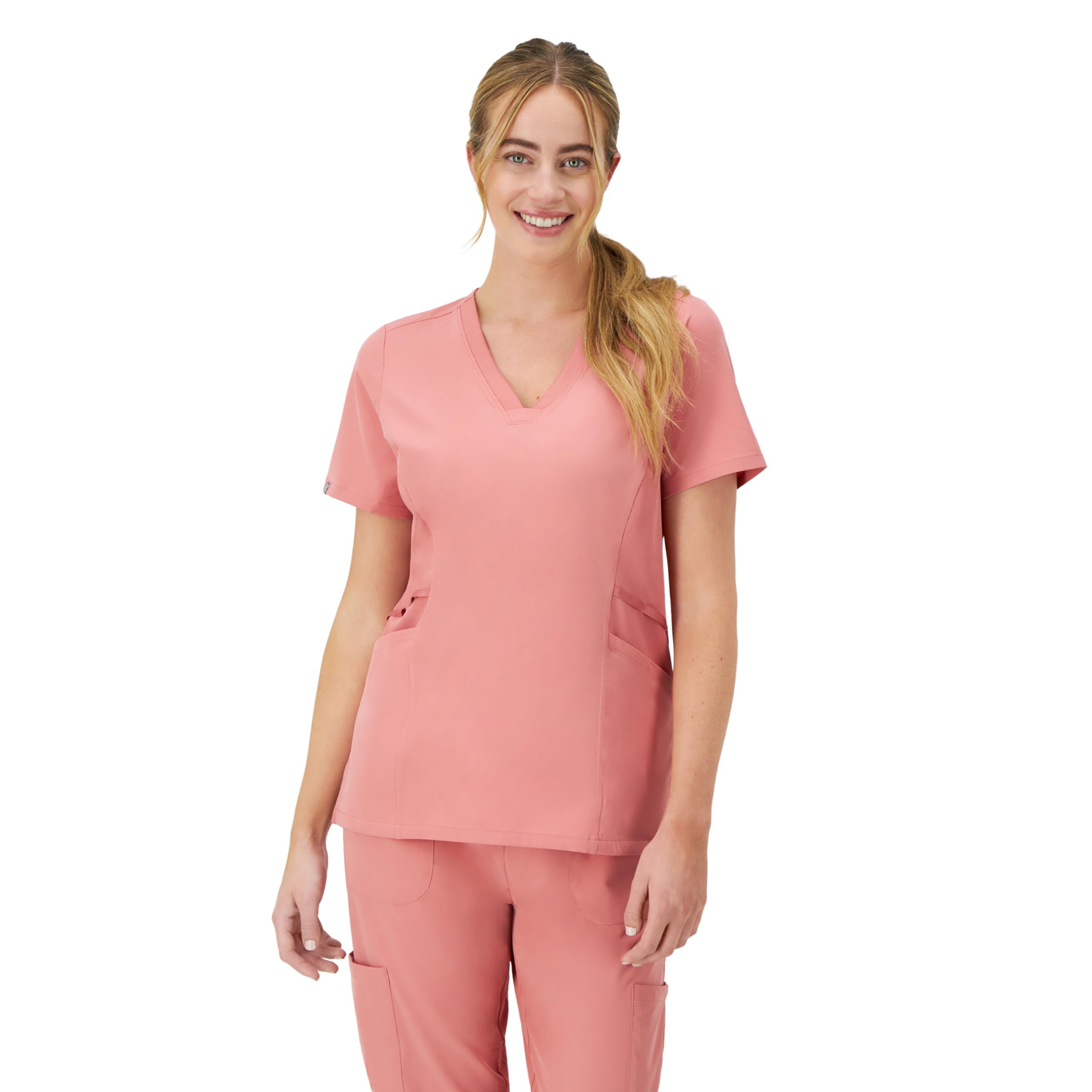 Hanes Women's Scrubs Healthcare Top, Moisture-Wicking Stretch Scrub Shirt, Ribbed Side Panels