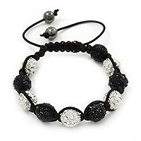 Unisex Buddhist Bracelet Crystal Black/Clear Diamante Beads 10mm - Adjustable