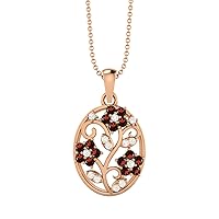 925 Sterling Silver Filigree Floral Natural Round Garnet & White Topaz Teardrop Charm Pendant Chain Necklace