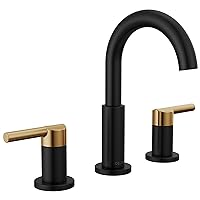 Nicoli Widespread Bathroom Faucet 3 Hole, Black/ Gold Bathroom Faucet, Bathroom Sink Faucet, Drain Assembly, Matte Black/ Champagne Bronze 35749LF-GZ