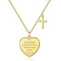 14K Gold Plated Engraved Coin Pendant Necklace for Women Christian Bible Verse Cross Necklace Prayer Faith Religious Jewelry Gifts