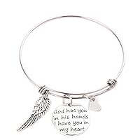 Memorial Bracelet God Has You in His Hands I Have You in My Heart Pendant Expandable Bangle Bracelet