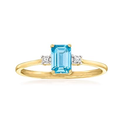 Canaria Fine Jewelry - 0.40 Carat London Blue Topaz Ring With Diamond Accents in 10kt Yellow Gold. Size 6