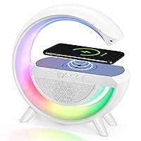 Delxo Wireless Bluetooth Speaker with Phone Charger,G Shape Bluetooth Speakers for Teen Adults Birthday Gift Ideas,Atmosphere Lamp Speaker with LED Night Lights for Bedroom,White