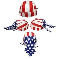 USA US Stars & Stripes Printed Red/White/Blue Do Rag Doo Rag Skull Cap Head Wrap Beautiful Vibrant Colors with Adjustable Strap Unisex